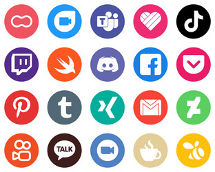 Flat circle white icon set message douyin discord vector