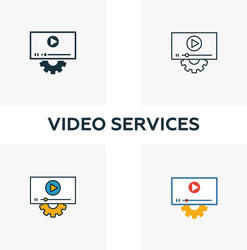 Video services icon set four elements in different vector