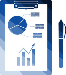 writing tablet with analytics chart and pen icon vector