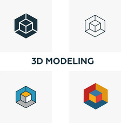 3d modeling icon set four elements in different vector