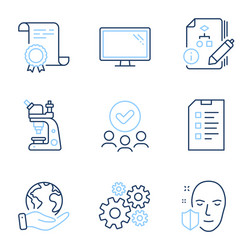 algorithm face protection and checklist icons set vector