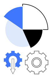 pie chart and gear mechanism representing data vector image