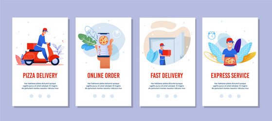 Flat mobile pages set for pizza delivery services vector