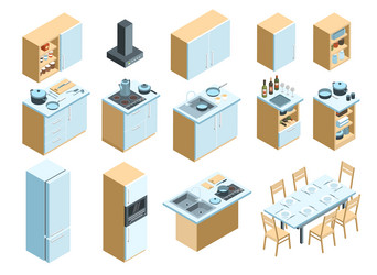 Kitchen interior isometric composition Royalty Free Vector