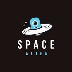 Fun space alien spaceship logo icon vector