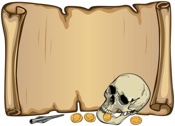 Ancient Scroll with Skull & Coins vector image
