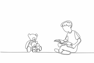 single continuous line drawing boy sitting Vector Image