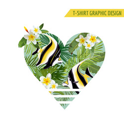 tropical fish and flowers with leaves banner vector