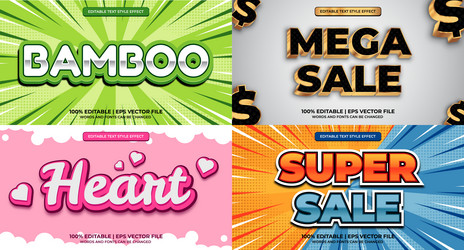 Bundle of editable text effect design set vector