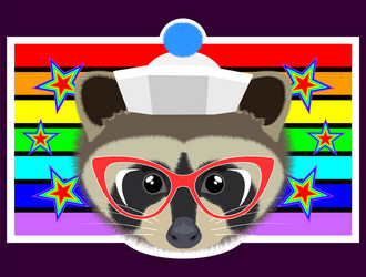 head a fluffy raccoon with glasses rainbow vector