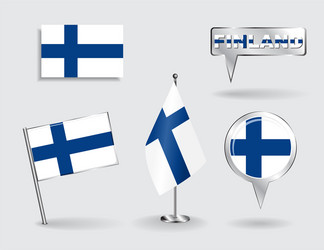 set of finnish pin icon and map pointer flags vector