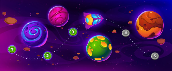 space game ui level map with shuttle flying sky vector image