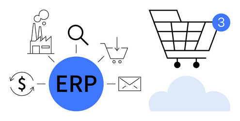 erp system integration with e-commerce and cloud vector image