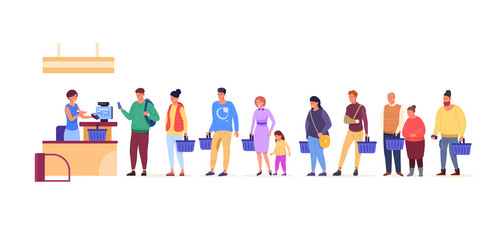 queue store customers standing people at counter vector image