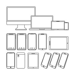 set of gadgets technologies digital responsive vector