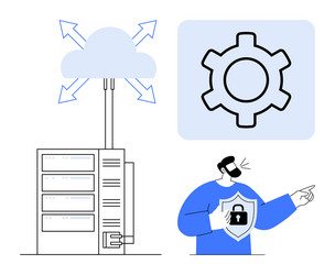 cloud server management with data security concept vector image