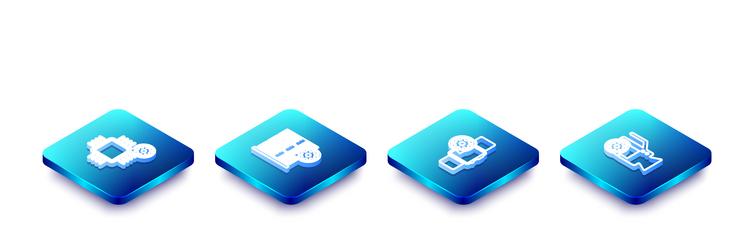 set isometric line processor setting server vector image