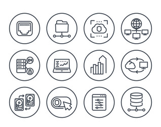 Servers networks solutions hosting line icons vector