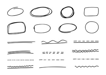 set of scribble lines and frames different shapes vector image