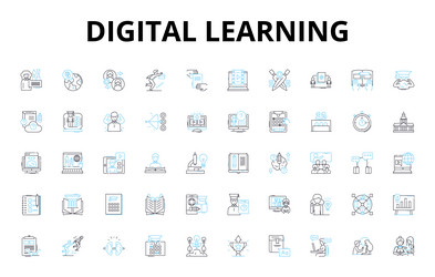 digital learning linear icons set e-learning vector image