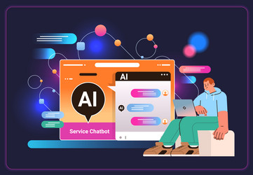 man having dialog with chat bot asking questions vector image