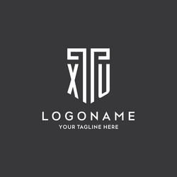 Xu monogram initial name with shield shape icon vector