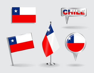 set of chilean pin icon and map pointer flags vector