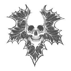 Skull on Maple Leaf Tattoo Vector Image
