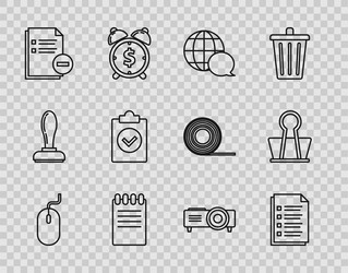 set line computer mouse file document world map vector image