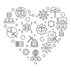 Data mining concept line minimal heart shaped vector