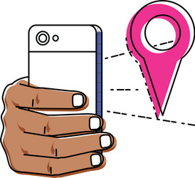 Hand using smartphone with pointer location vector