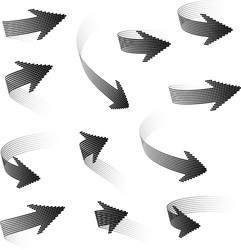 Set of 3d arrows halfton distorted in space vector