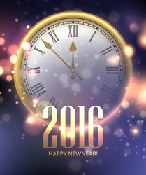 2016 happy new year background with clock vector