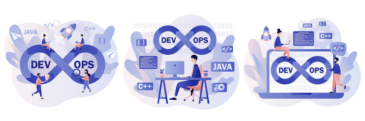 Devops concept tiny programmers practice vector