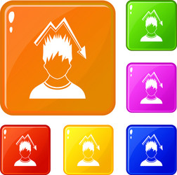man with falling red graph over head icons set vector image