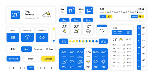 Weather widget web forecast app ui template vector