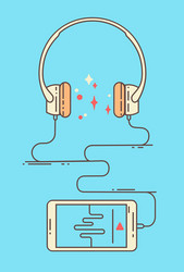 flat linear smartphone and headphones vector