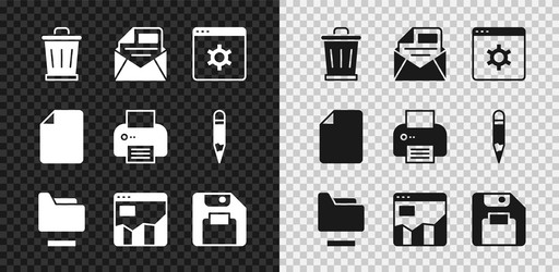 Set trash can mail and e-mail browser setting vector