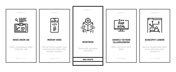 Dev code occupation onboarding icons set vector