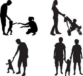 Family Silhouettes - Diverse Group Vector Image