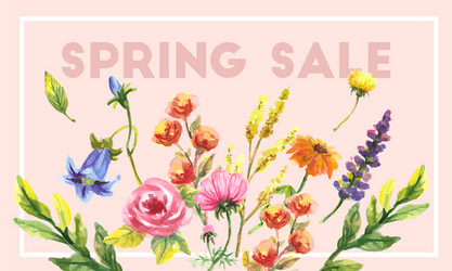 spring sale word hanging on leaves with strings vector image
