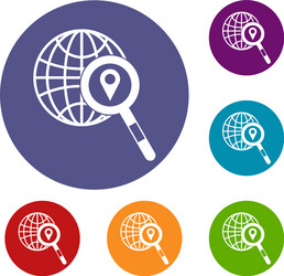 Globe map pointer and magnifying glass vector