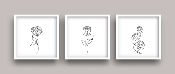 Continuous line drawing of flowers set vector