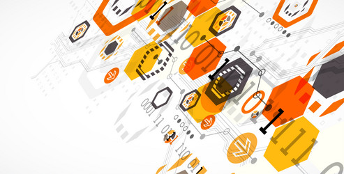 abstract circuit board background with hexagons vector image