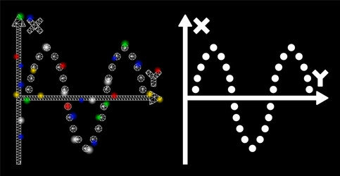 Flare mesh 2d sinusoid plot icon with spots vector