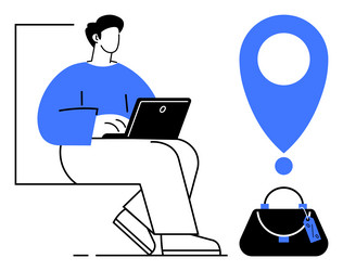man tracking lost bag with laptop using navigation vector image