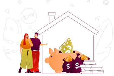 Mortgage web concept couple buying new house vector