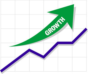 increasing graph with arrow and curve vector