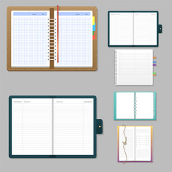 Set of open realistic notebooks with pages diary vector