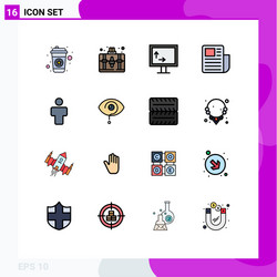 16 universal flat color filled lines set for web vector image